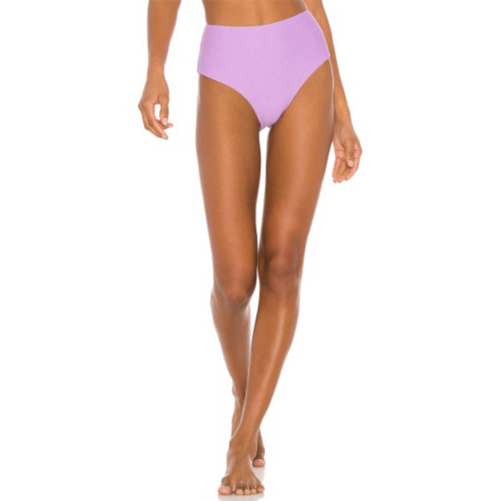 Juillet Isla Bikini Bottoms High Waist Ribbed Swimsuit Lilac Light Purple Large